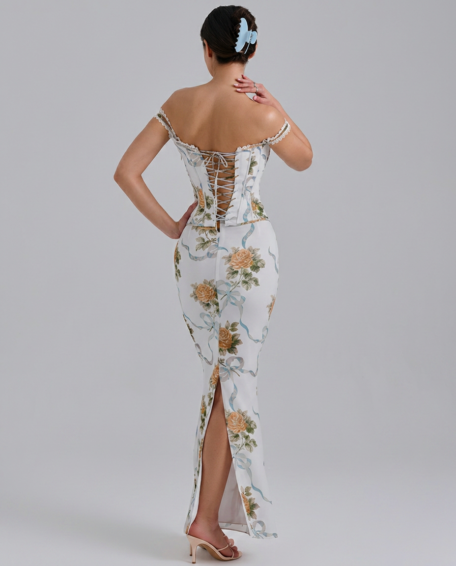 Nettie | Maxi Dress with Corset Bodice and Floral Print