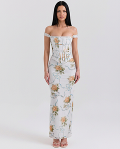 Nettie | Maxi Dress with Corset Bodice and Floral Print
