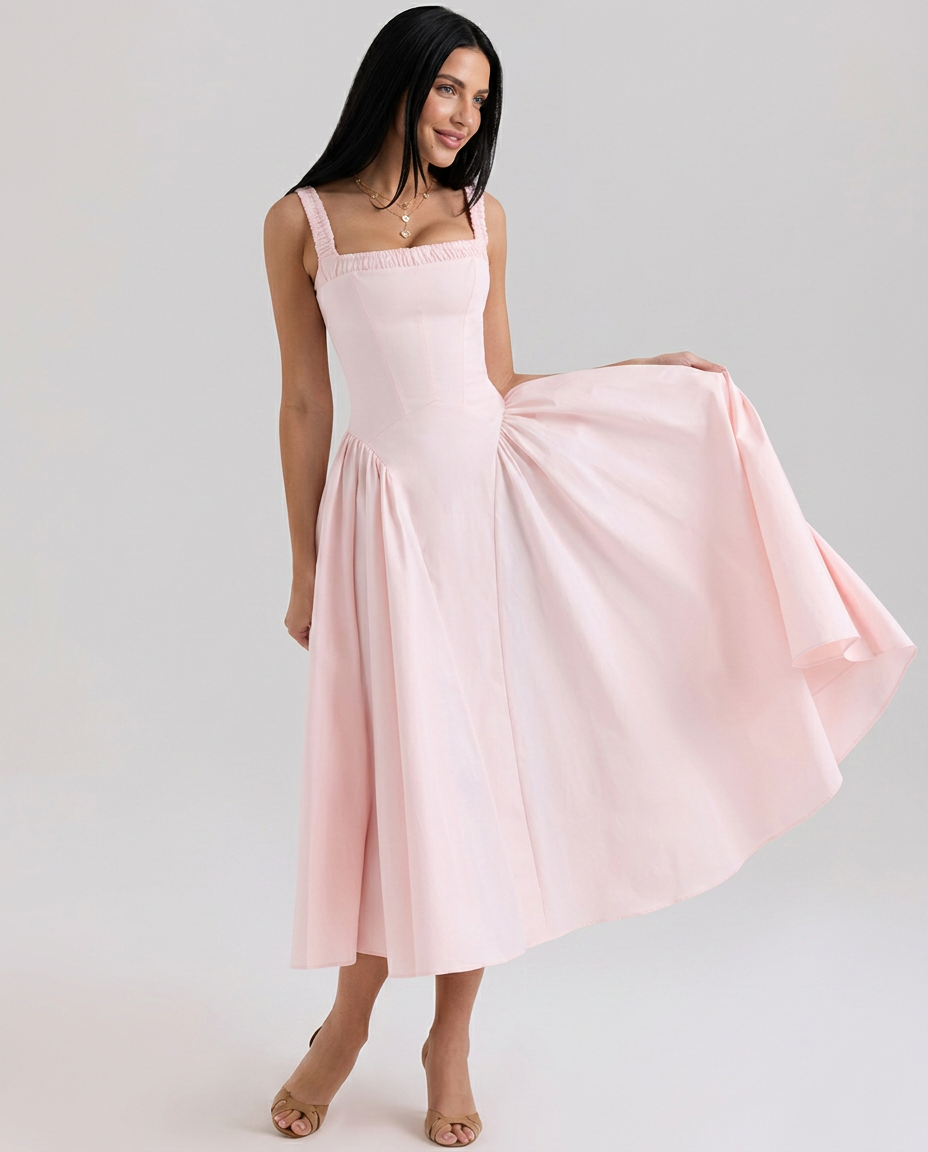 Audra | Midi Sundress with Gathered Straps
