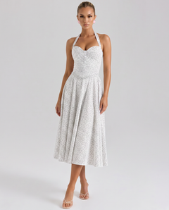 Amelia | Midi Dress with Halter Neck and Corset Bodice