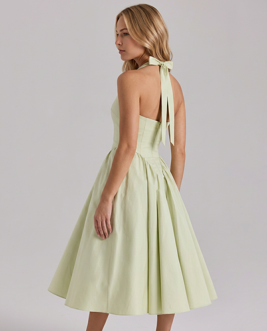 Mari | Halter Midi Sundress with Full Skirt