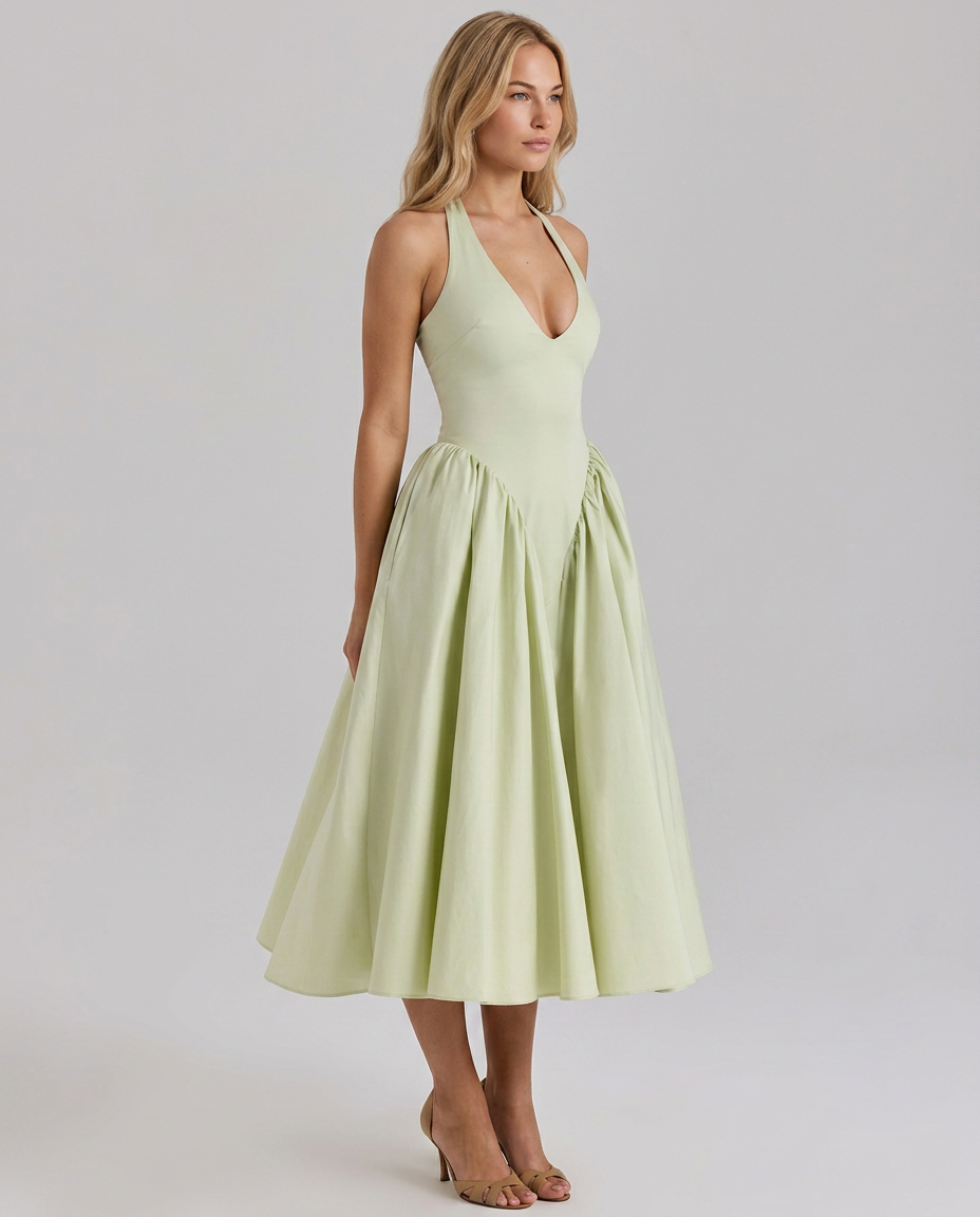 Mari | Halter Midi Sundress with Full Skirt