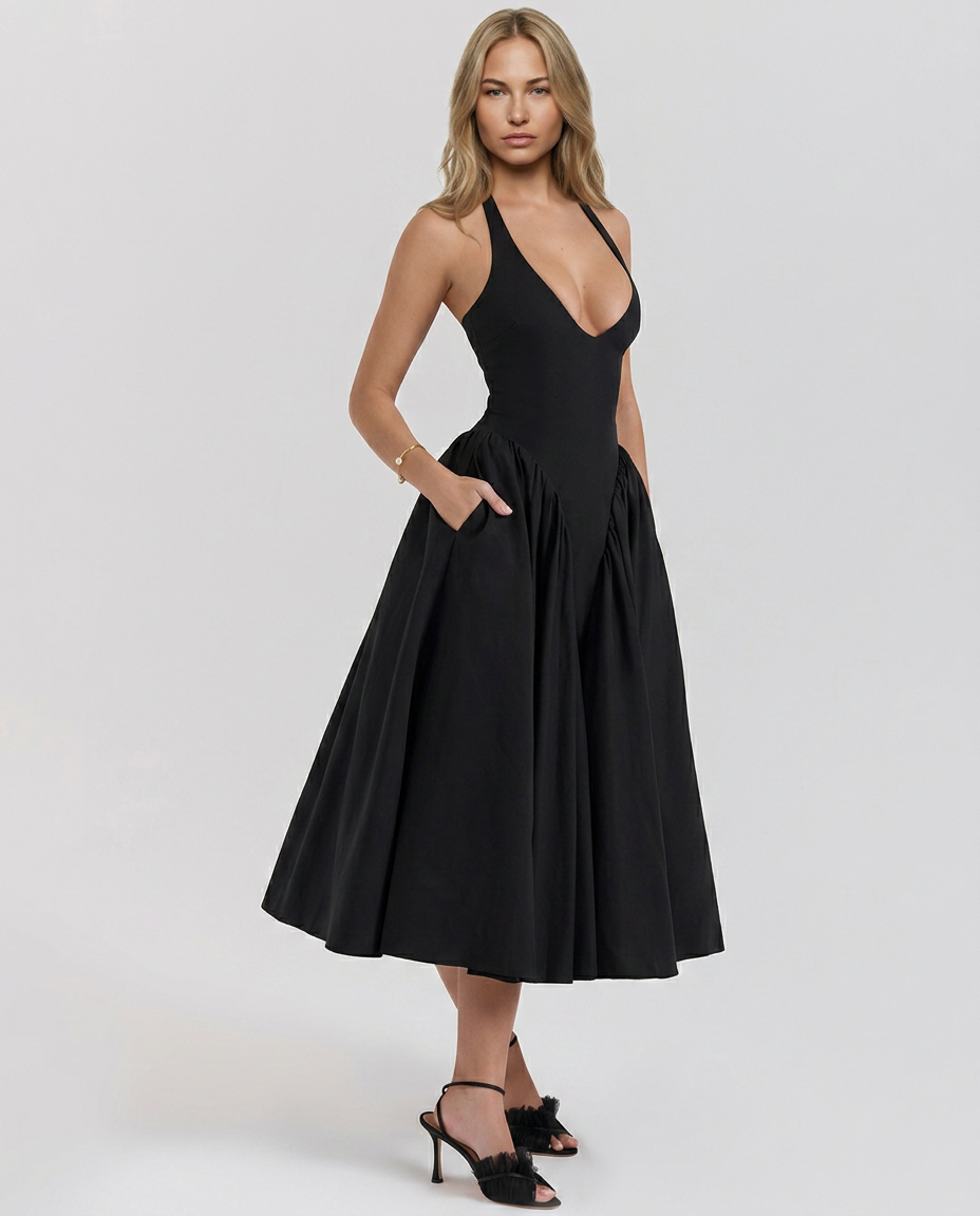 Mari | Halter Midi Sundress with Full Skirt