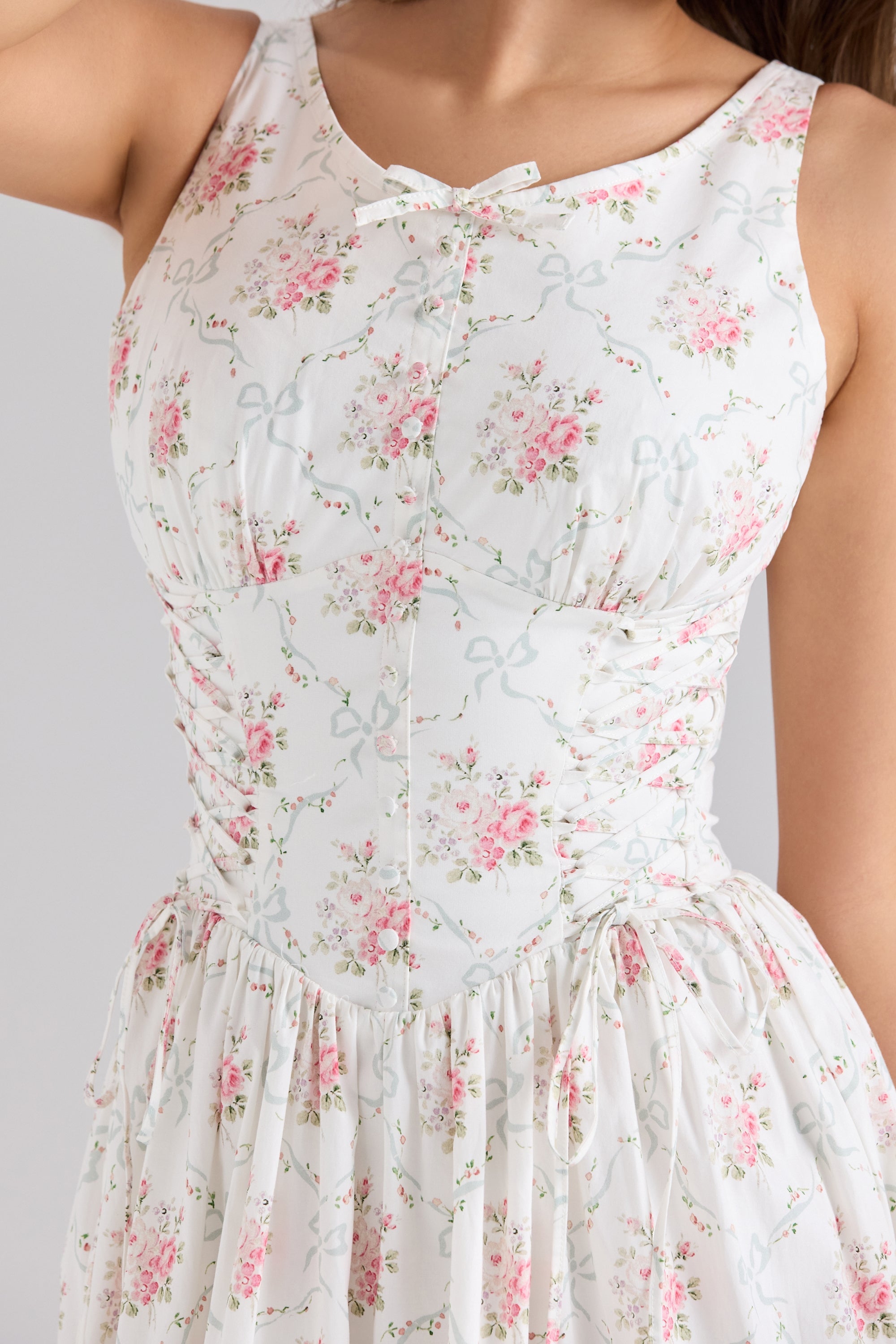 Rosalie | Lace-Up Midi Dress with Printed Skirt