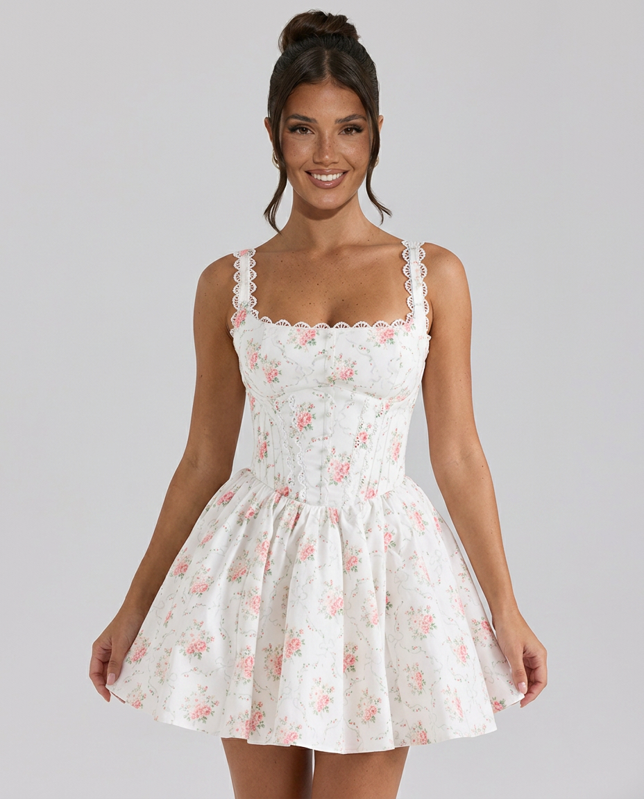 Meagan | Floral Print Mini Dress with Corset Bodice