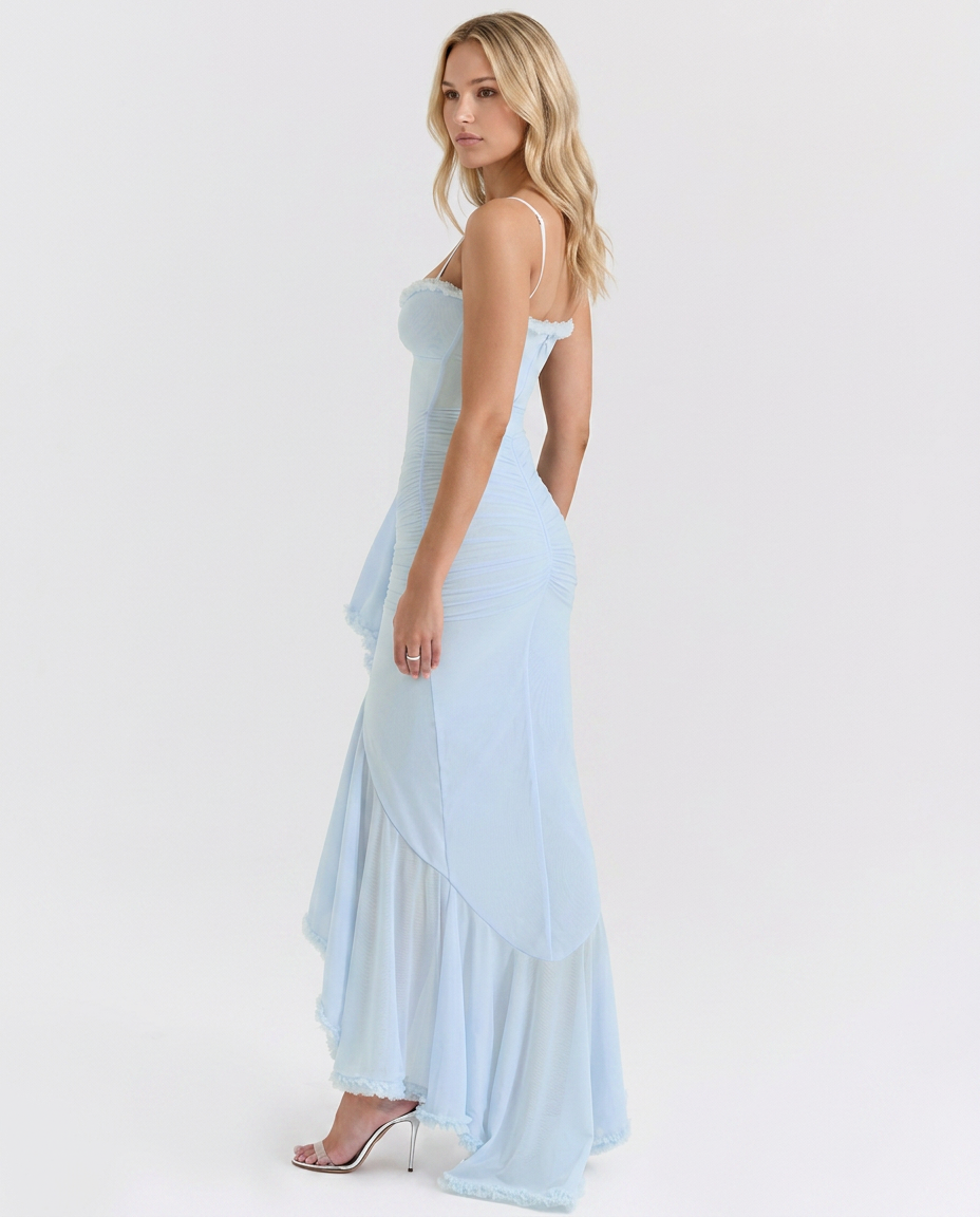 Carla | Maxi Mesh Dress with Ruffled Front Detail