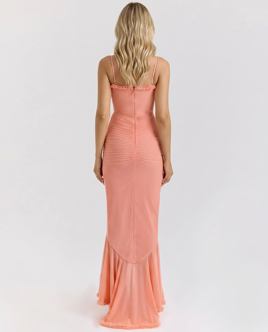 Carla | Maxi Mesh Dress with Ruffled Front Detail