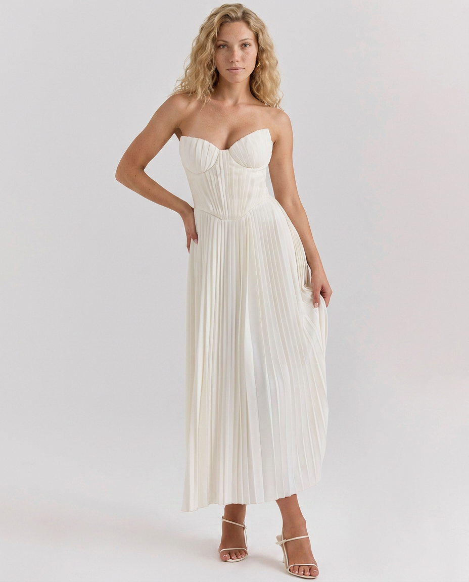 Cleo | Pleated Maxi Dress with Strapless Bodice