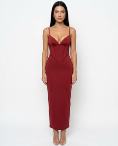 Romola | Mesh Maxi Dress with Corset Bodice and Lace-Up Back
