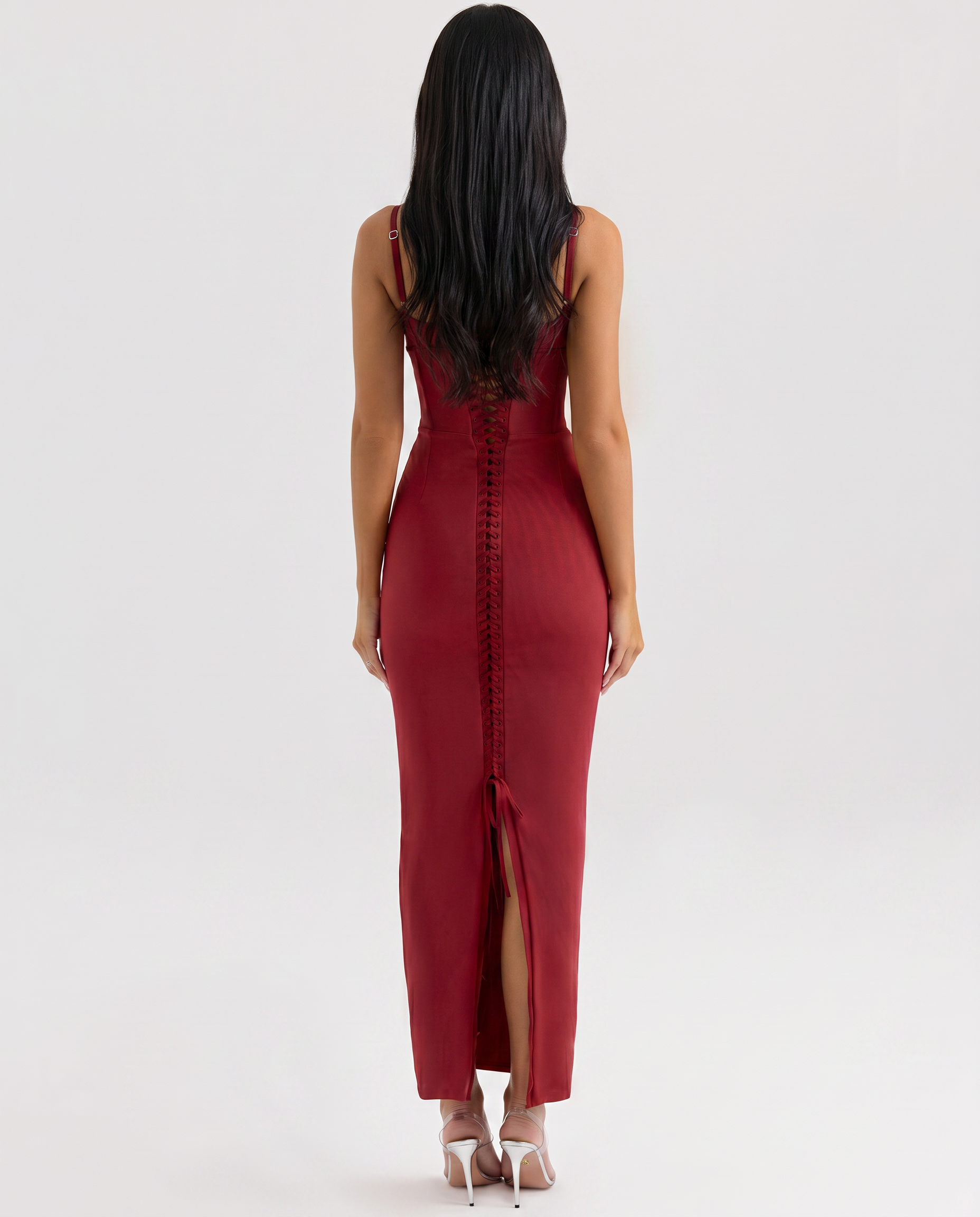 Romola | Mesh Maxi Dress with Corset Bodice and Lace-Up Back