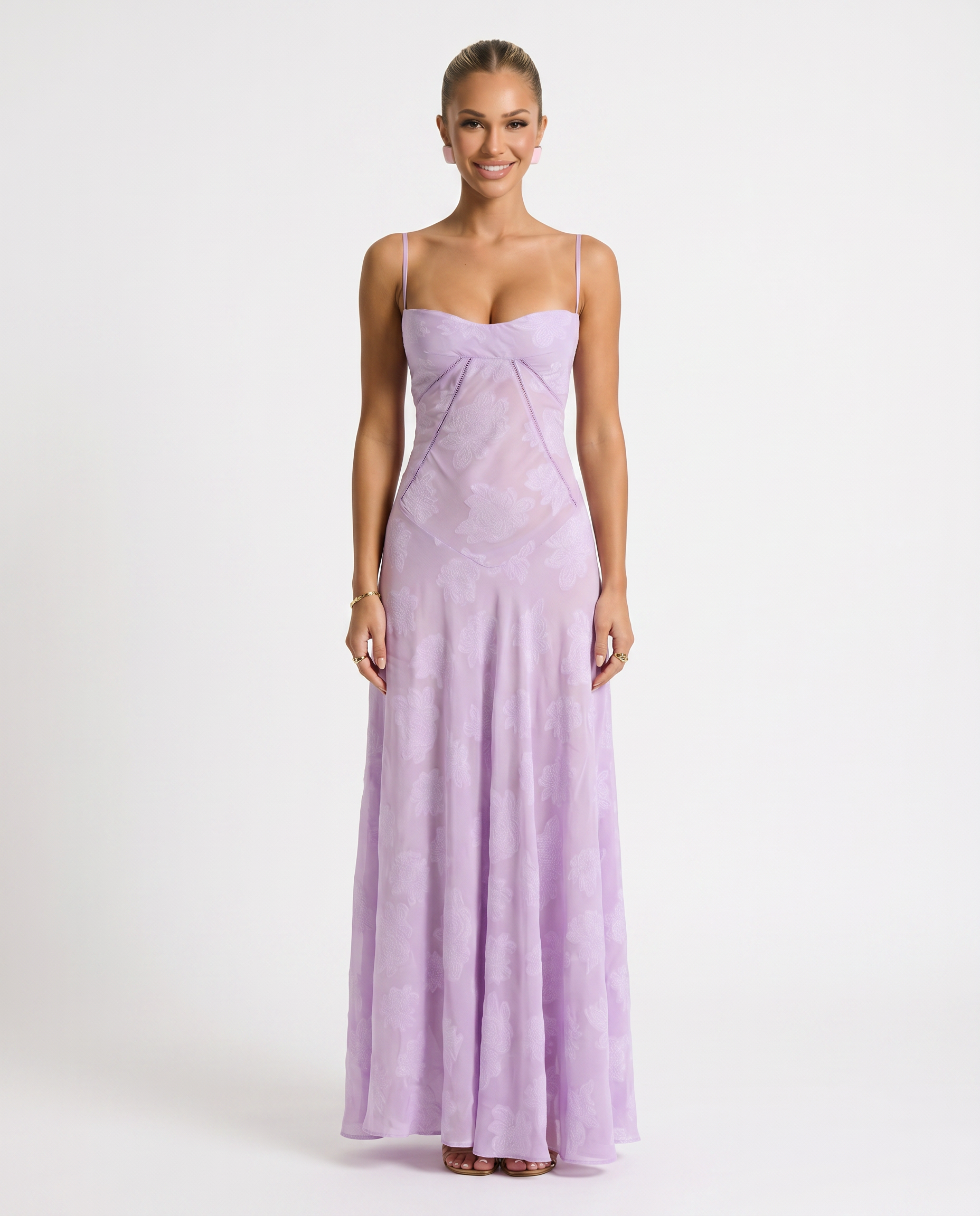 Cassidy | Maxi Dress with Lace-Up Back and Floral Detail