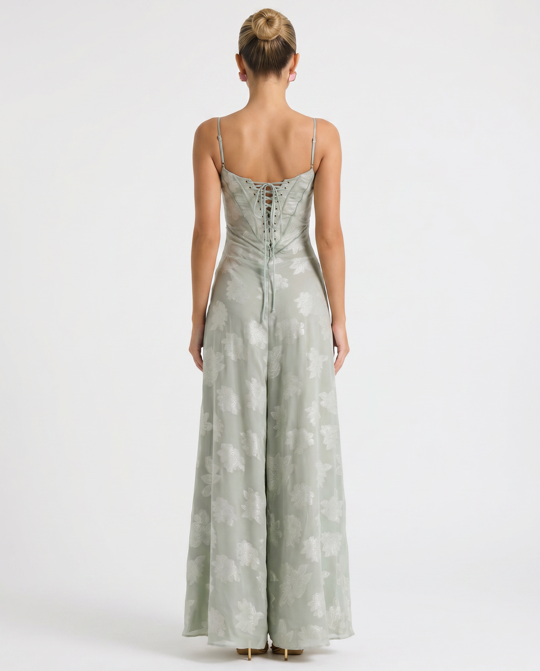 Cassidy | Maxi Dress with Lace-Up Back and Floral Detail
