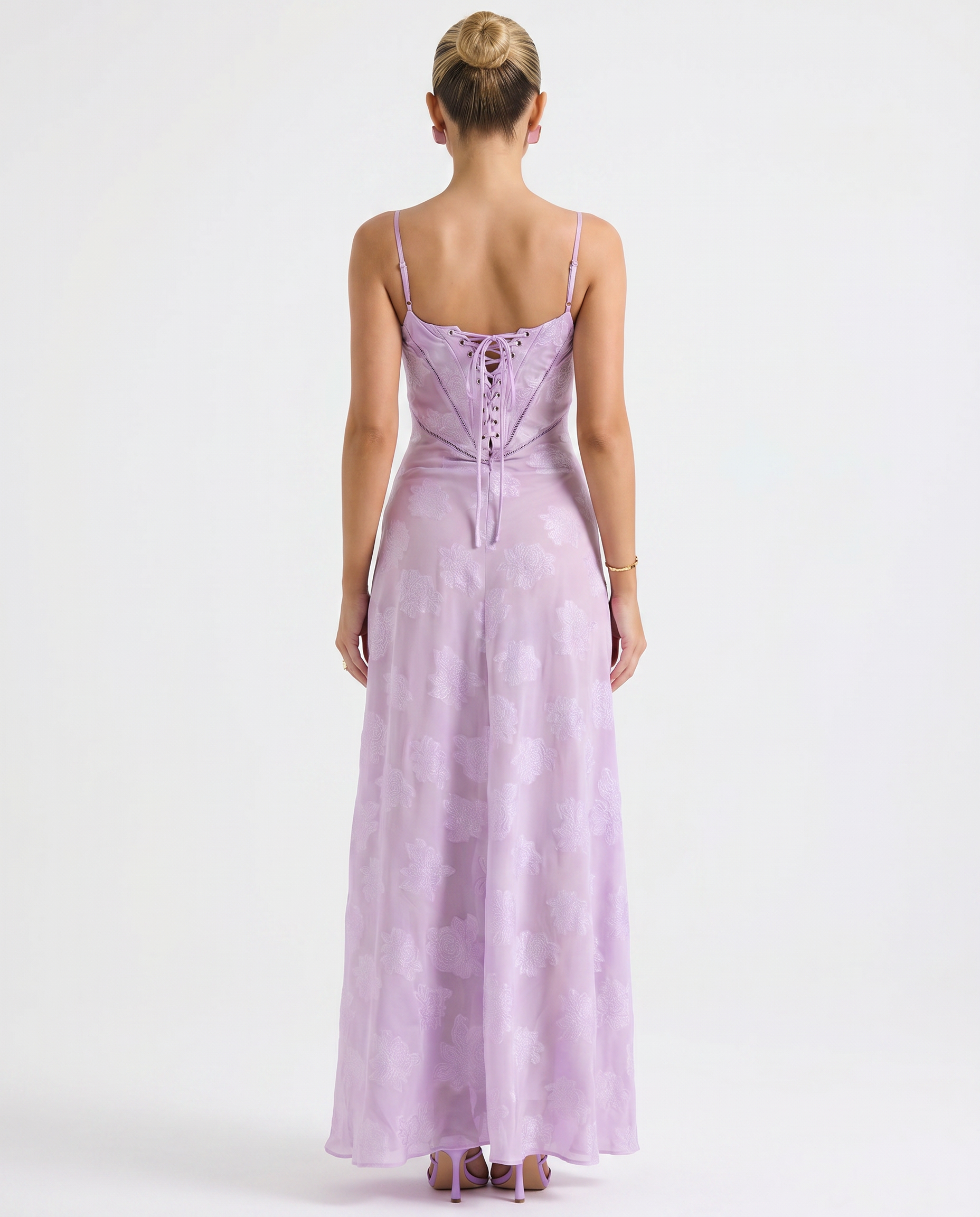 Cassidy | Maxi Dress with Lace-Up Back and Floral Detail