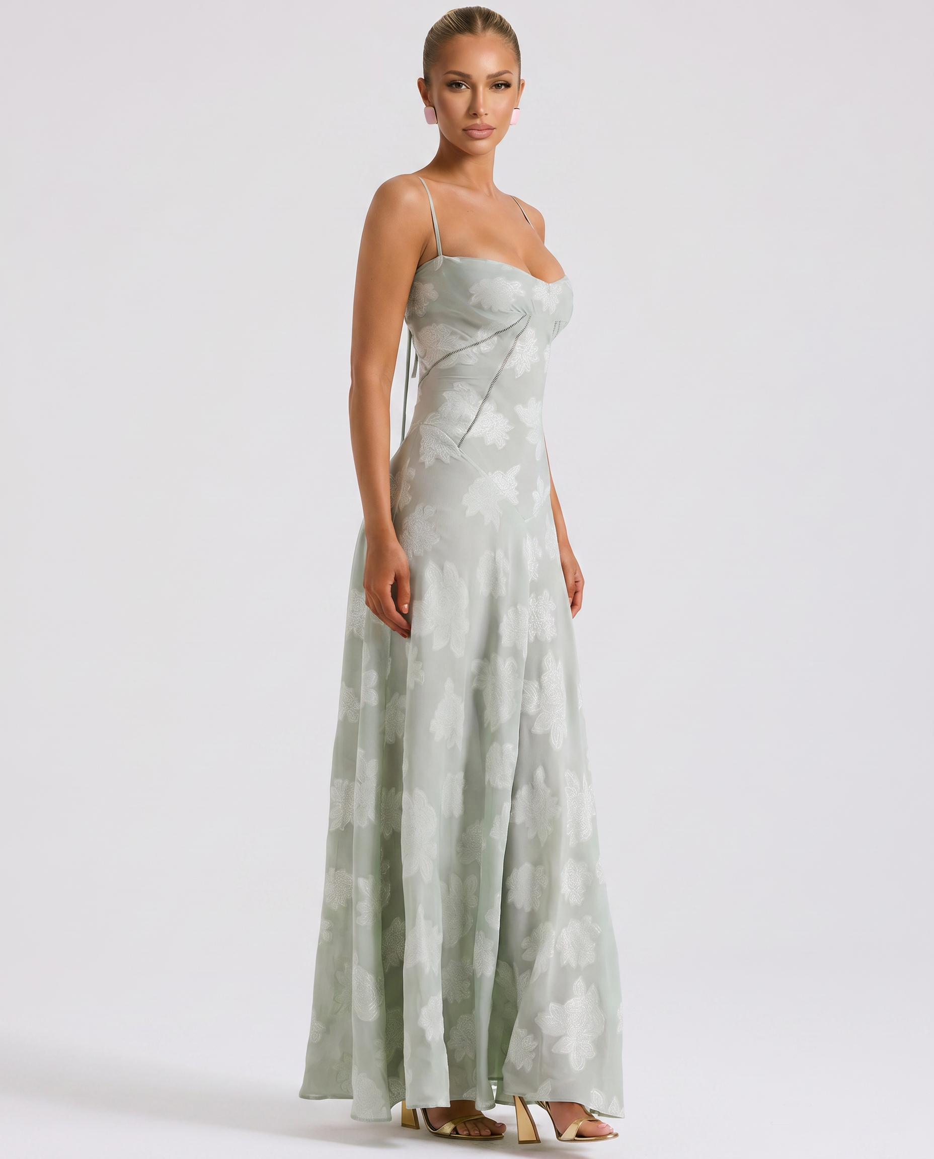Cassidy | Maxi Dress with Lace-Up Back and Floral Detail