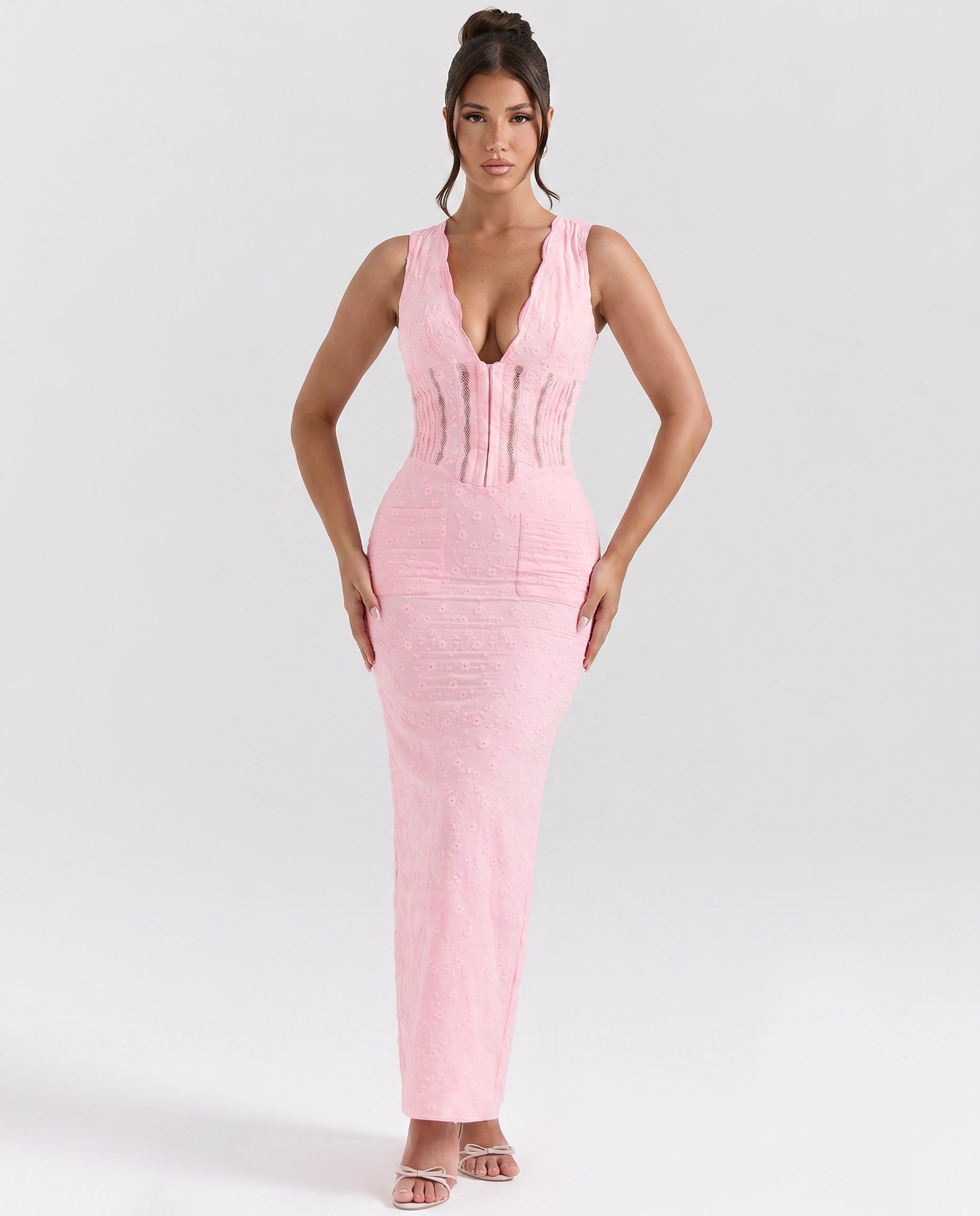 Jocelyn | Maxi Dress with Plunge Neck and Lace Panels