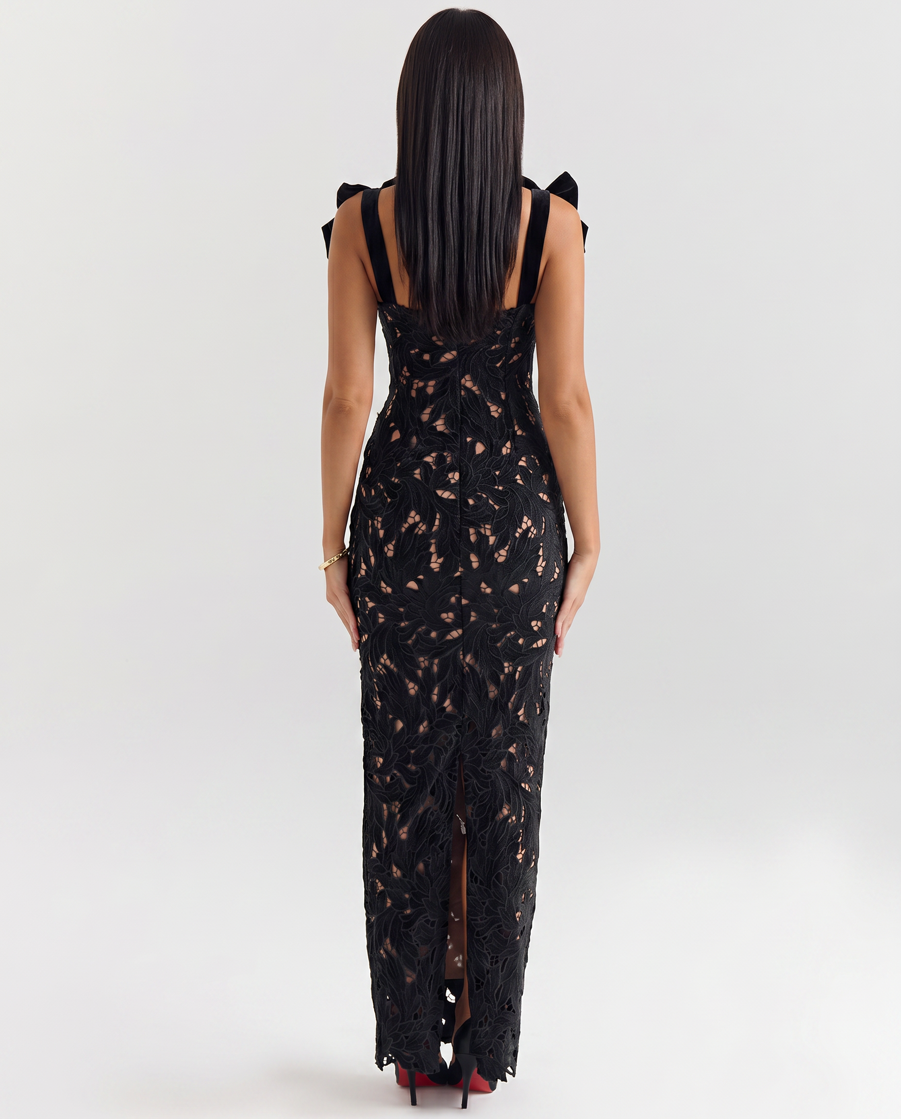Thalina | Maxi Dress with Lace Overlay and Bow Straps