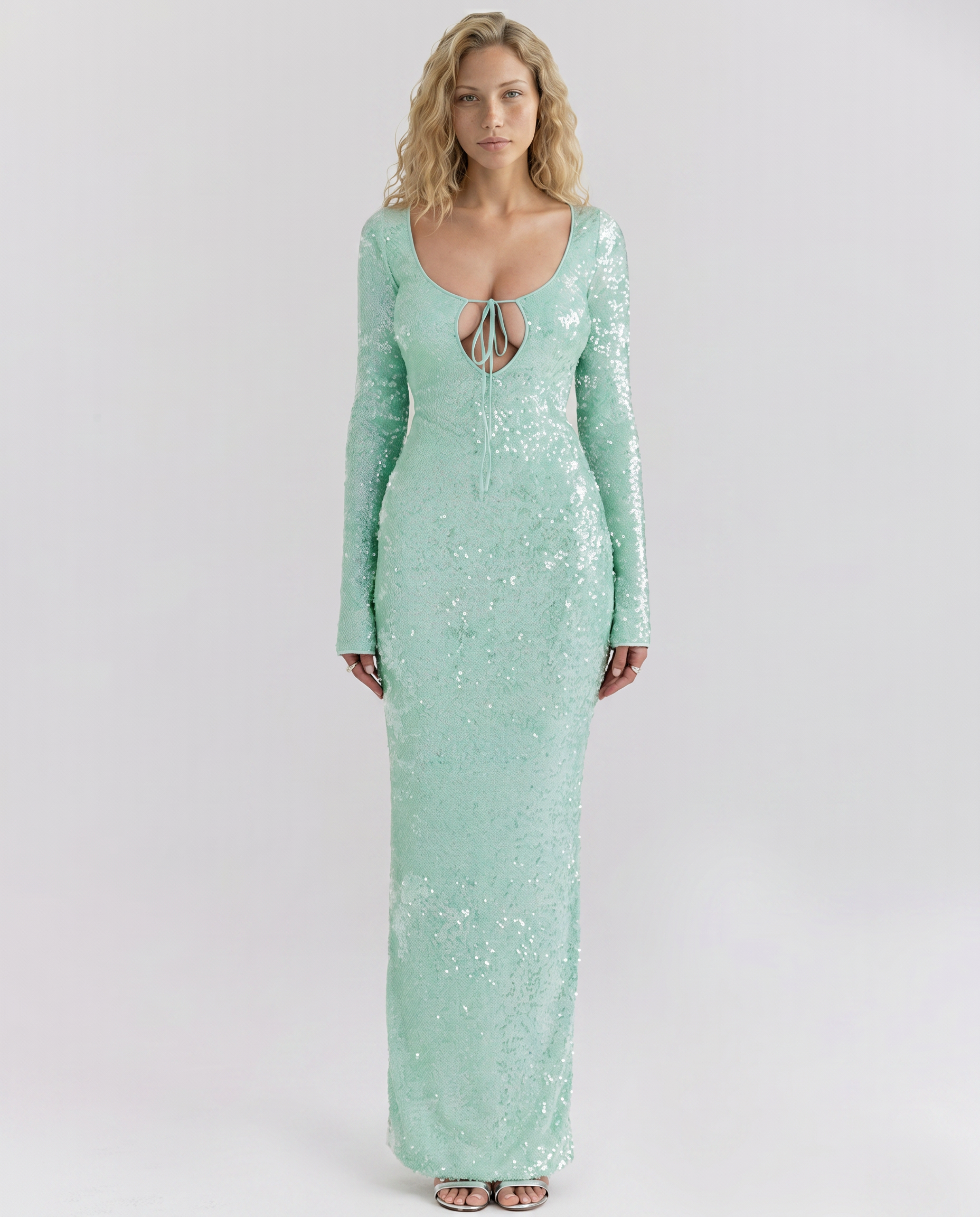 Tiff | Maxi Dress with Sequin Finish and Front Cut-Out