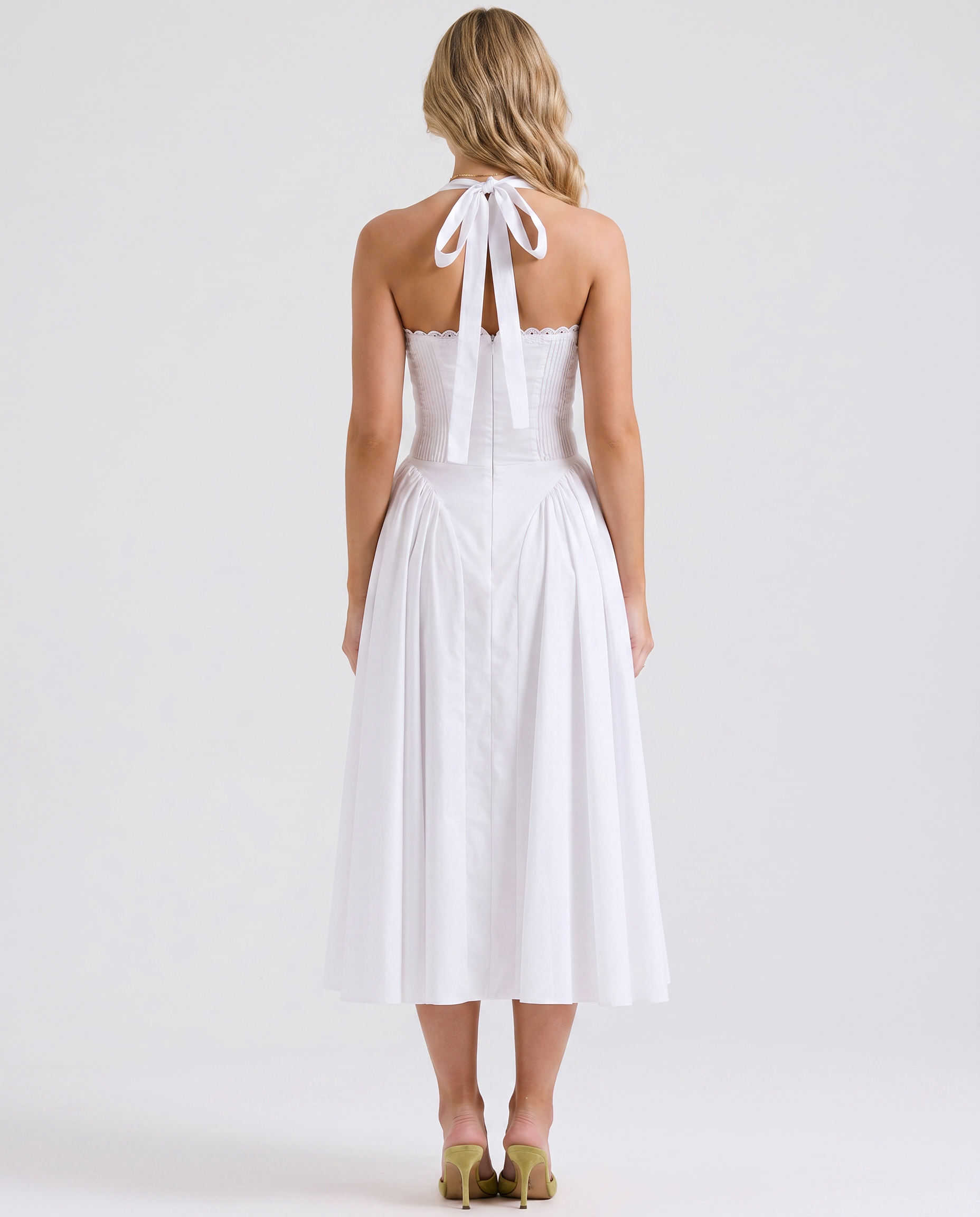 Alba | Midi Dress with Halter Neck and Gathered Bodice
