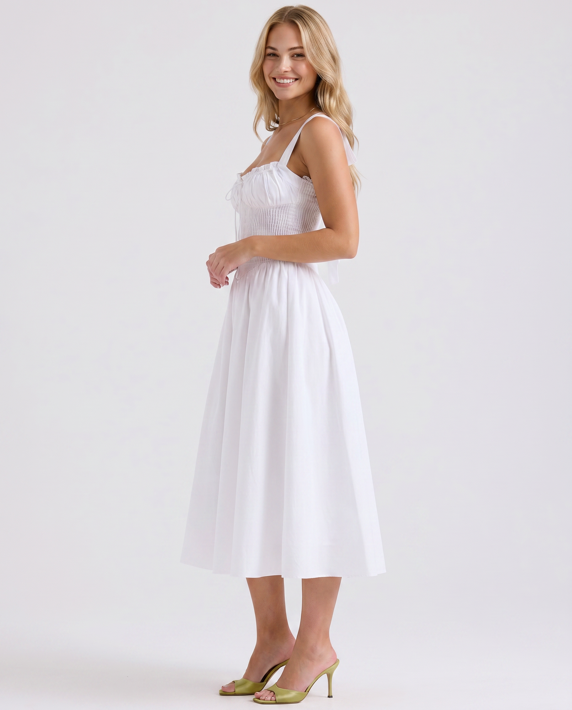Alba | Midi Dress with Halter Neck and Gathered Bodice