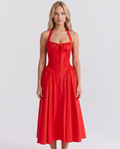 Alba | Midi Dress with Halter Neck and Gathered Bodice