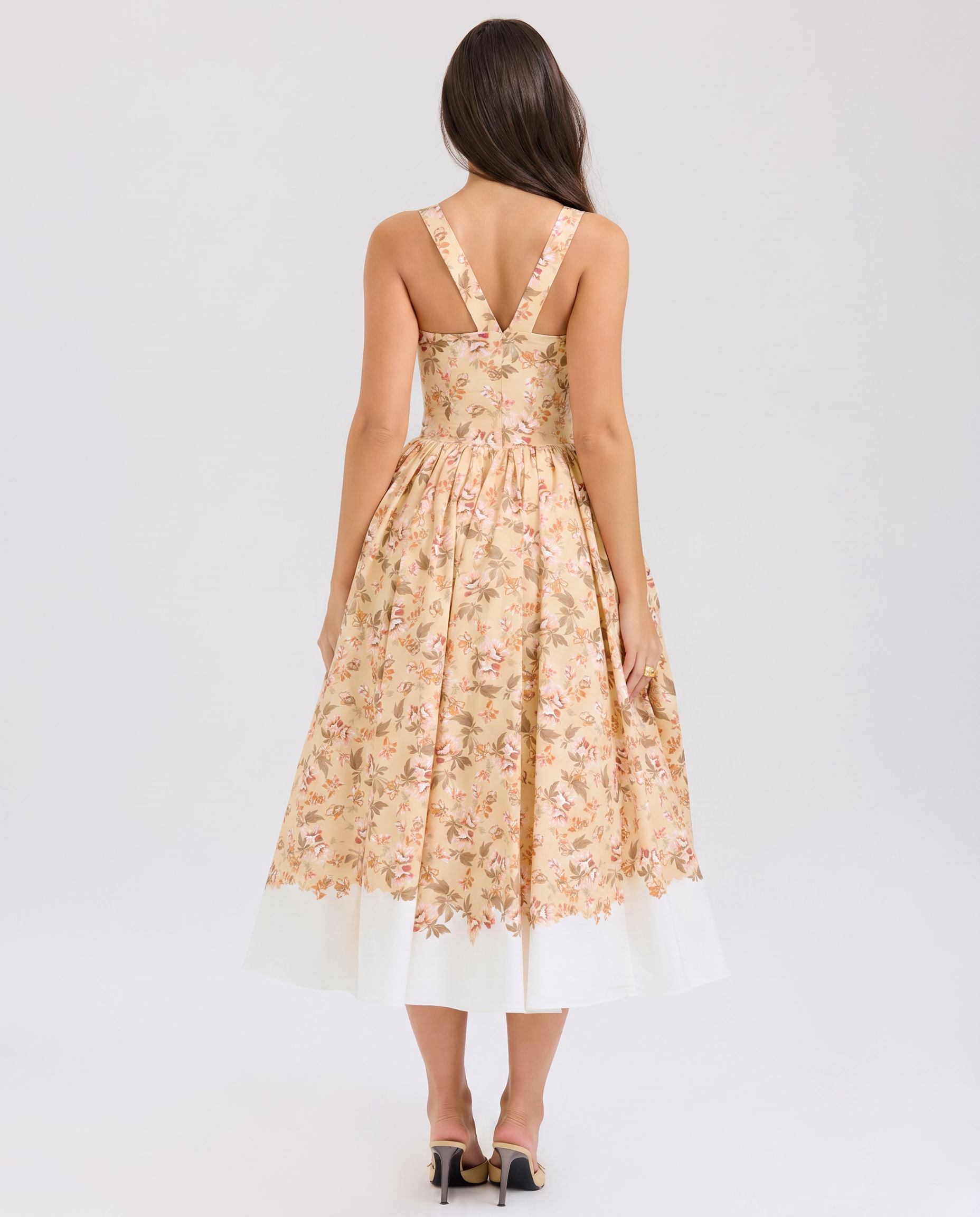 Adalyn | Floral Midi Dress with Gathered Skirt and Tulle Layer
