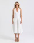 Amaya | Midi Dress with Halter Neck and Pleated Skirt