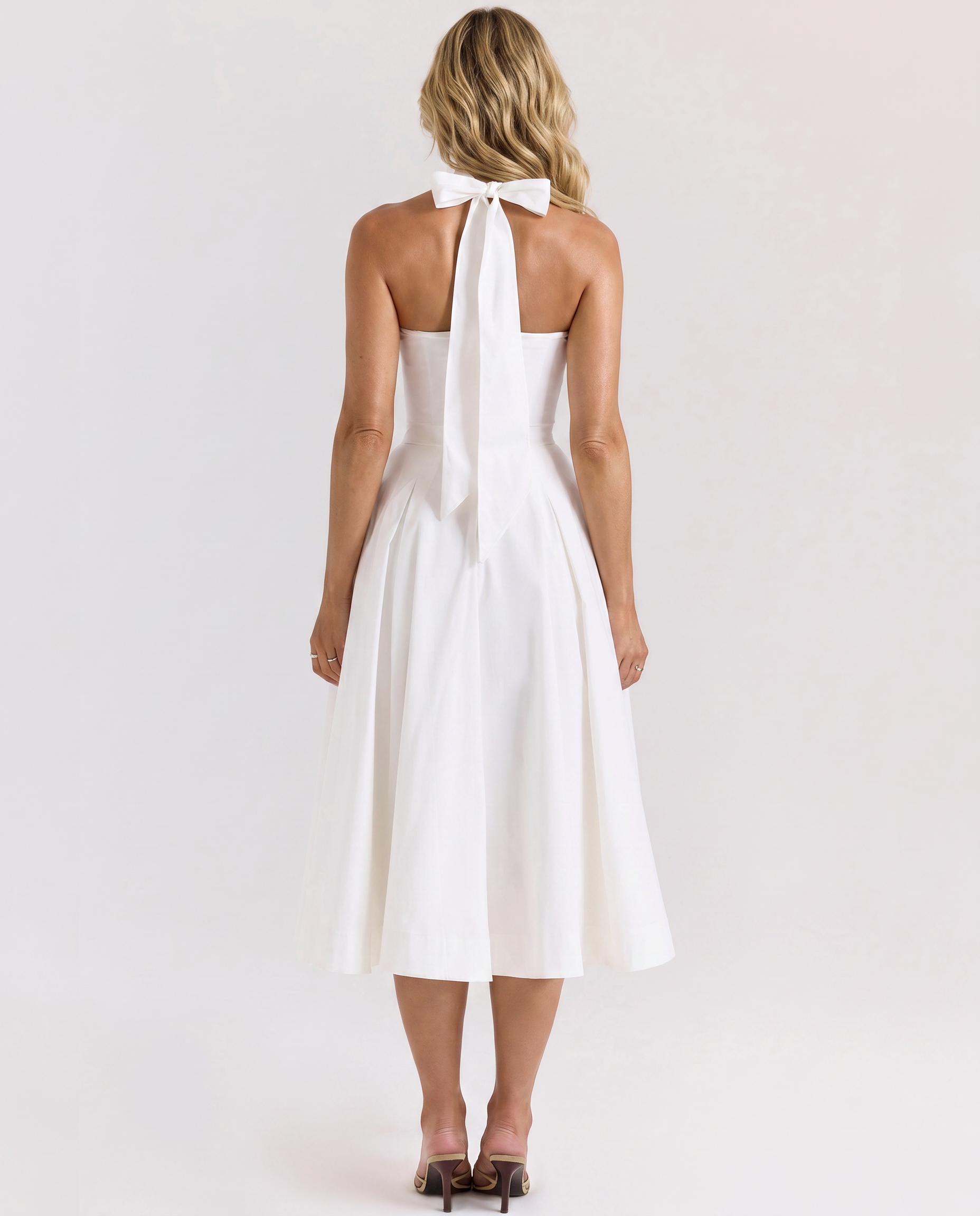 Amaya | Midi Dress with Halter Neck and Pleated Skirt
