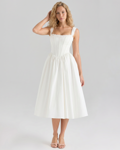 Allena | Midi Dress with Corset Bodice and Lace Trim