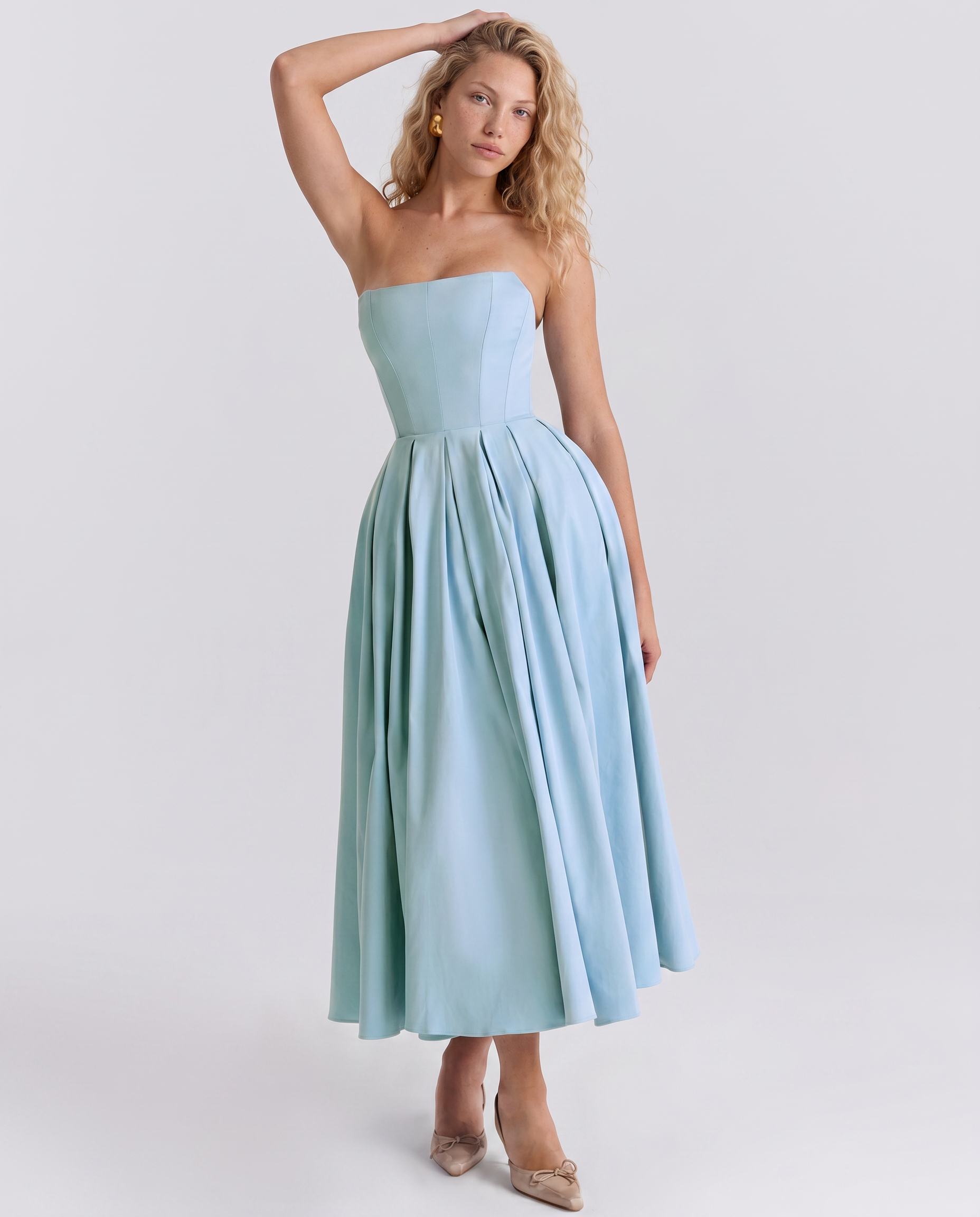 Bennett | Midi Dress with Strapless Corset Bodice