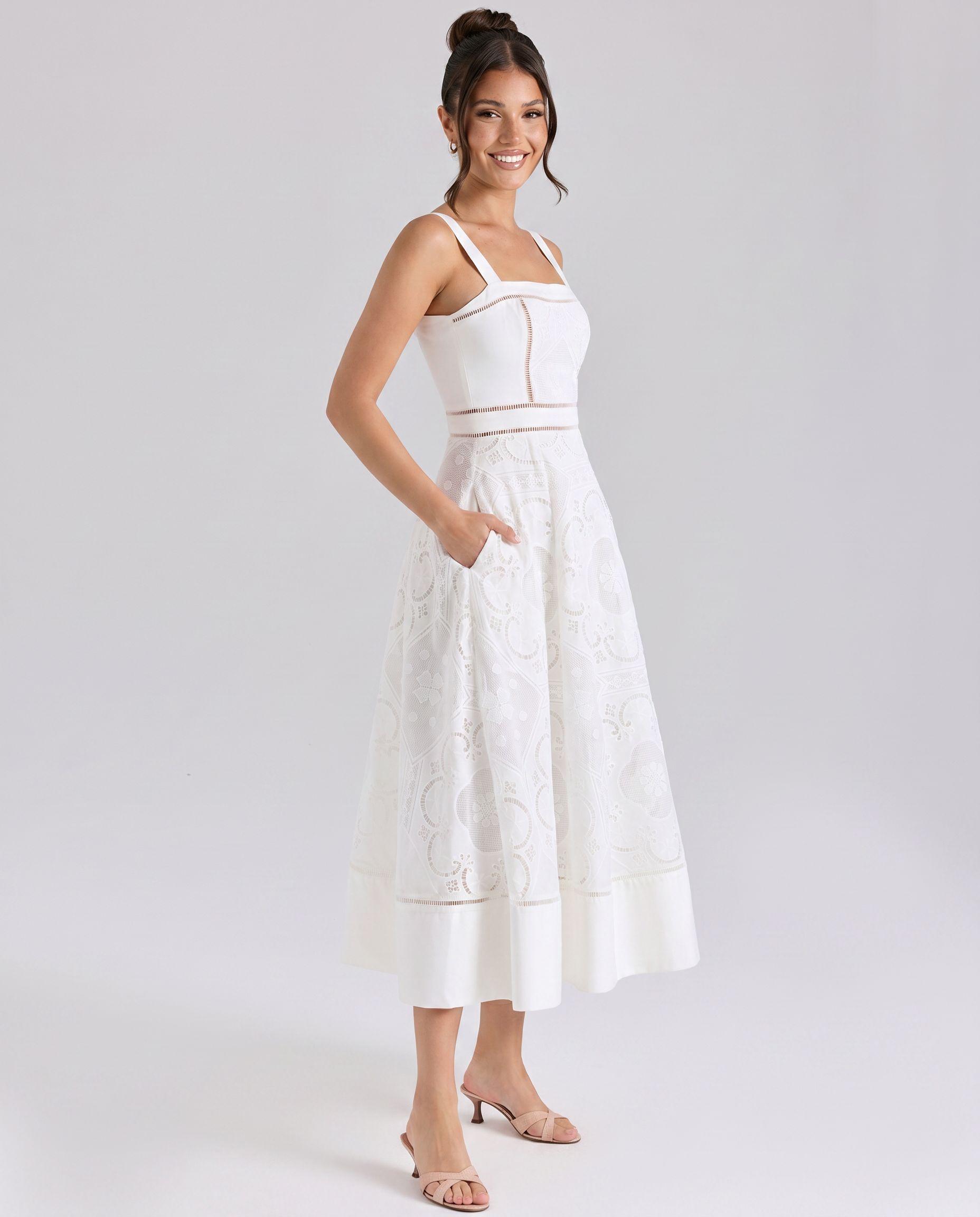 Clarabelle | Midi Dress with Square Neck and Open Back
