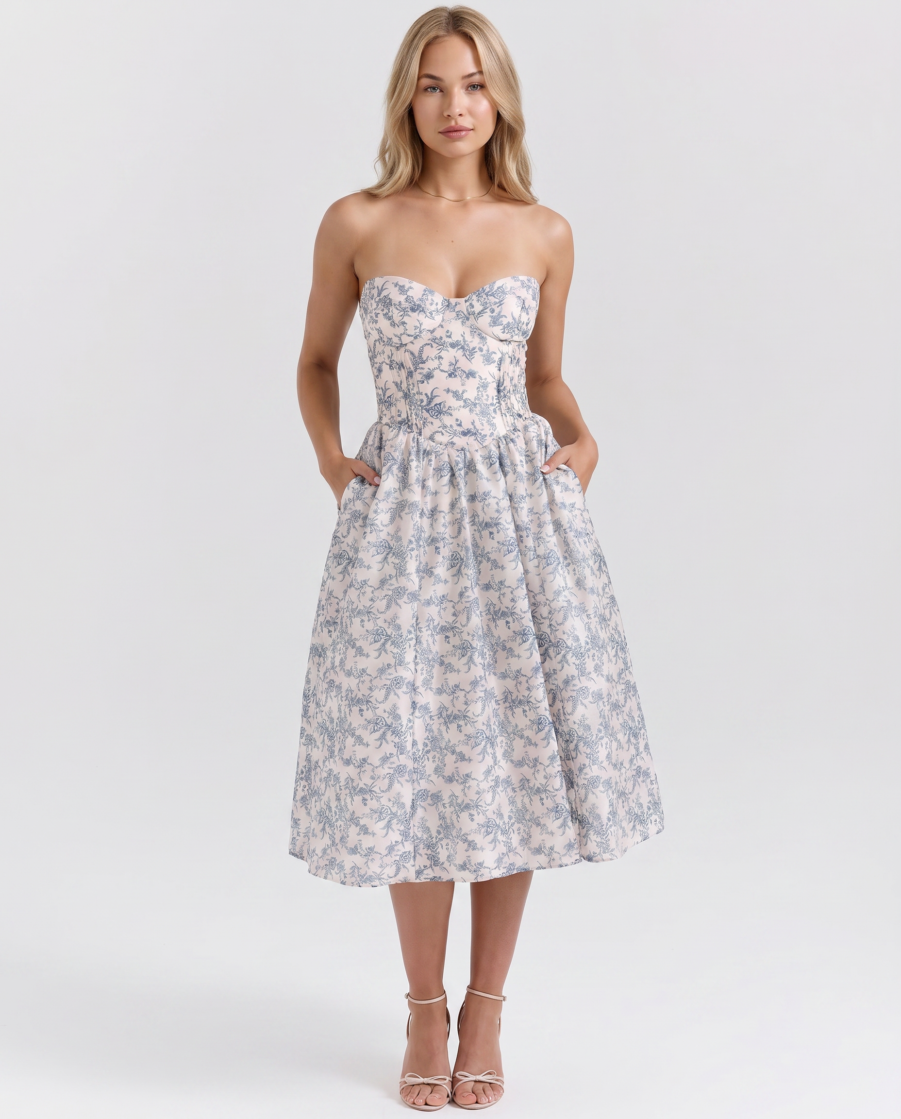 Claudia | Strapless Midi Dress with Corset Bodice