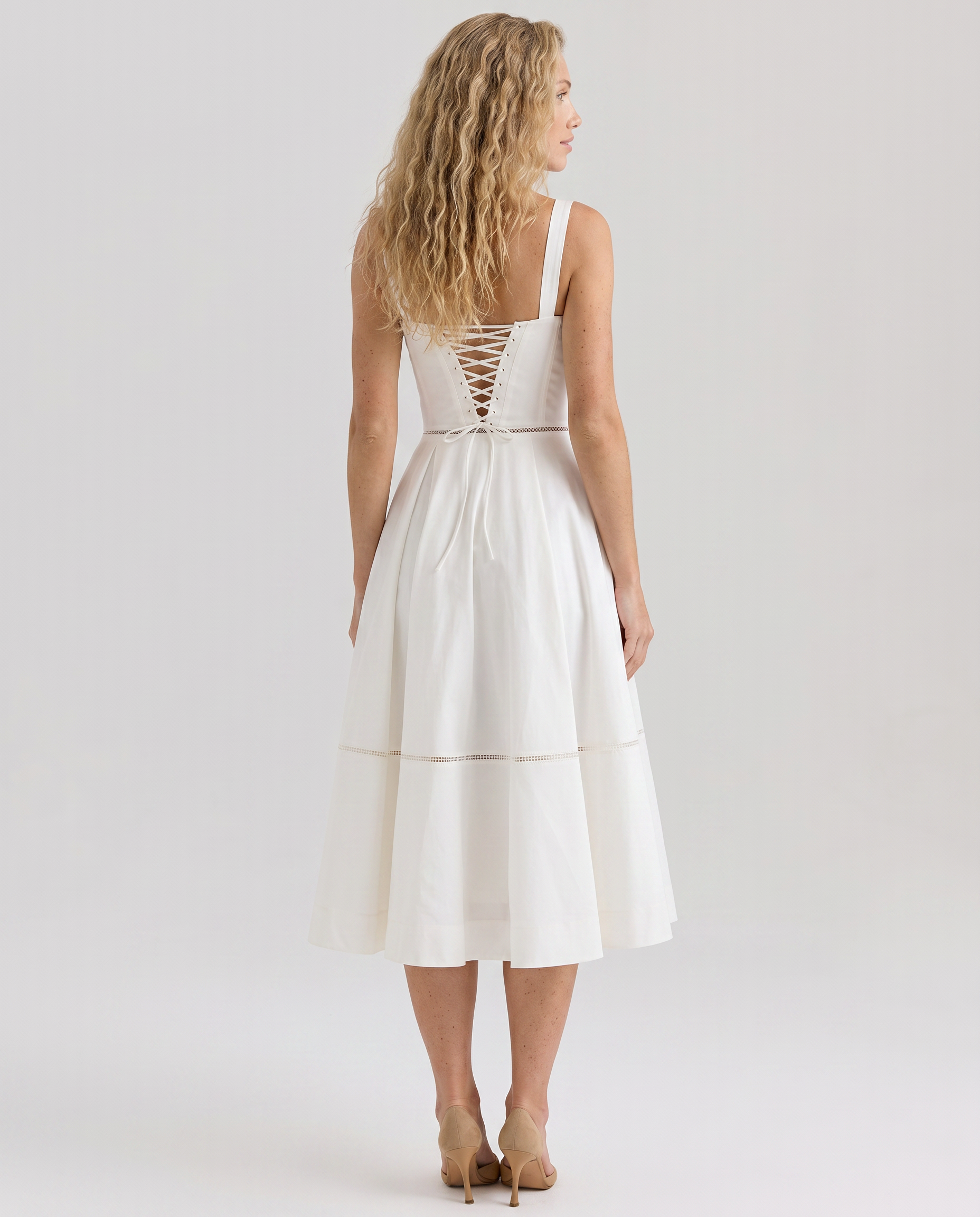 Coco | Gingham Midi Dress with Lace-Up Back