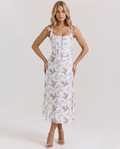 Cathy | Floral Midi Dress with Lace-Up Back