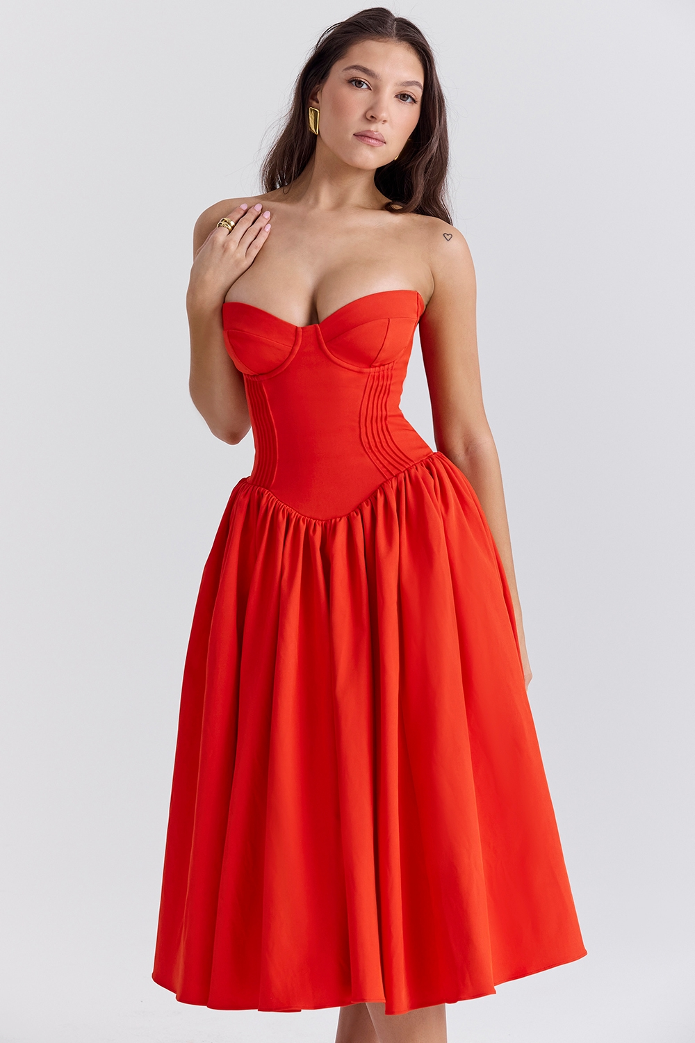 Laurie | Strapless Midi Dress with Corset Bodice