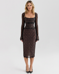 Sabrina | Lace Corset Midi Dress with Sheer Sleeves