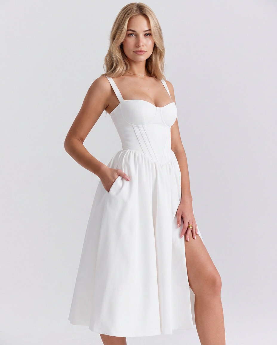 Wendi | Floral Print Corset Midi Sundress