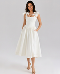 Saundra | Bow Strap Midi Dress with Gathered Skirt