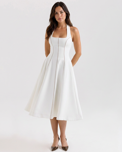 Carmella | Halter Neck Midi Dress with Ladder Trim