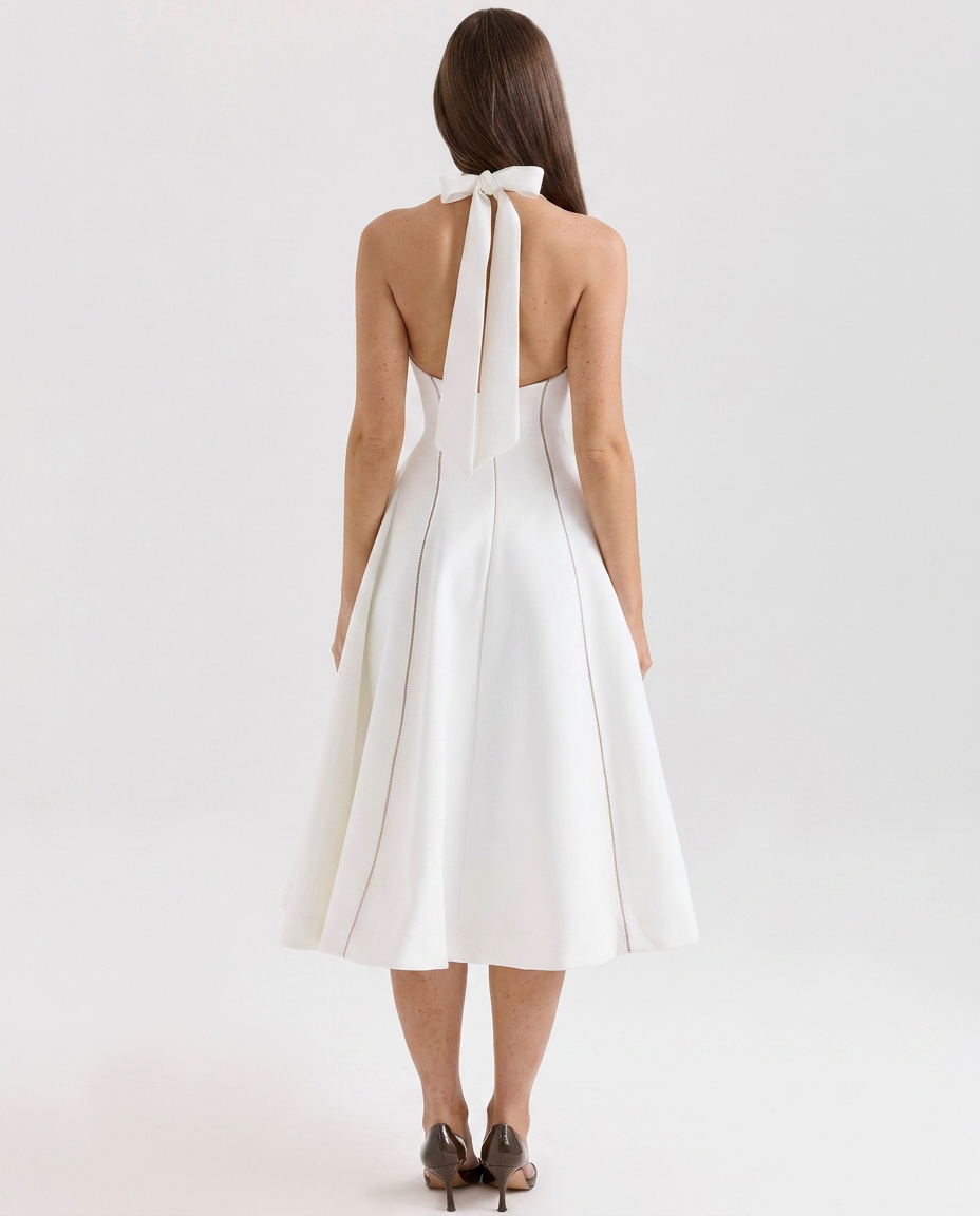Carmella | Halter Neck Midi Dress with Ladder Trim