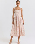 Zelma | Floral Printed Midi Sundress with Lace-Up Back