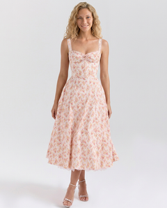 Rosie | Floral Print Cotton Corset Midi Dress