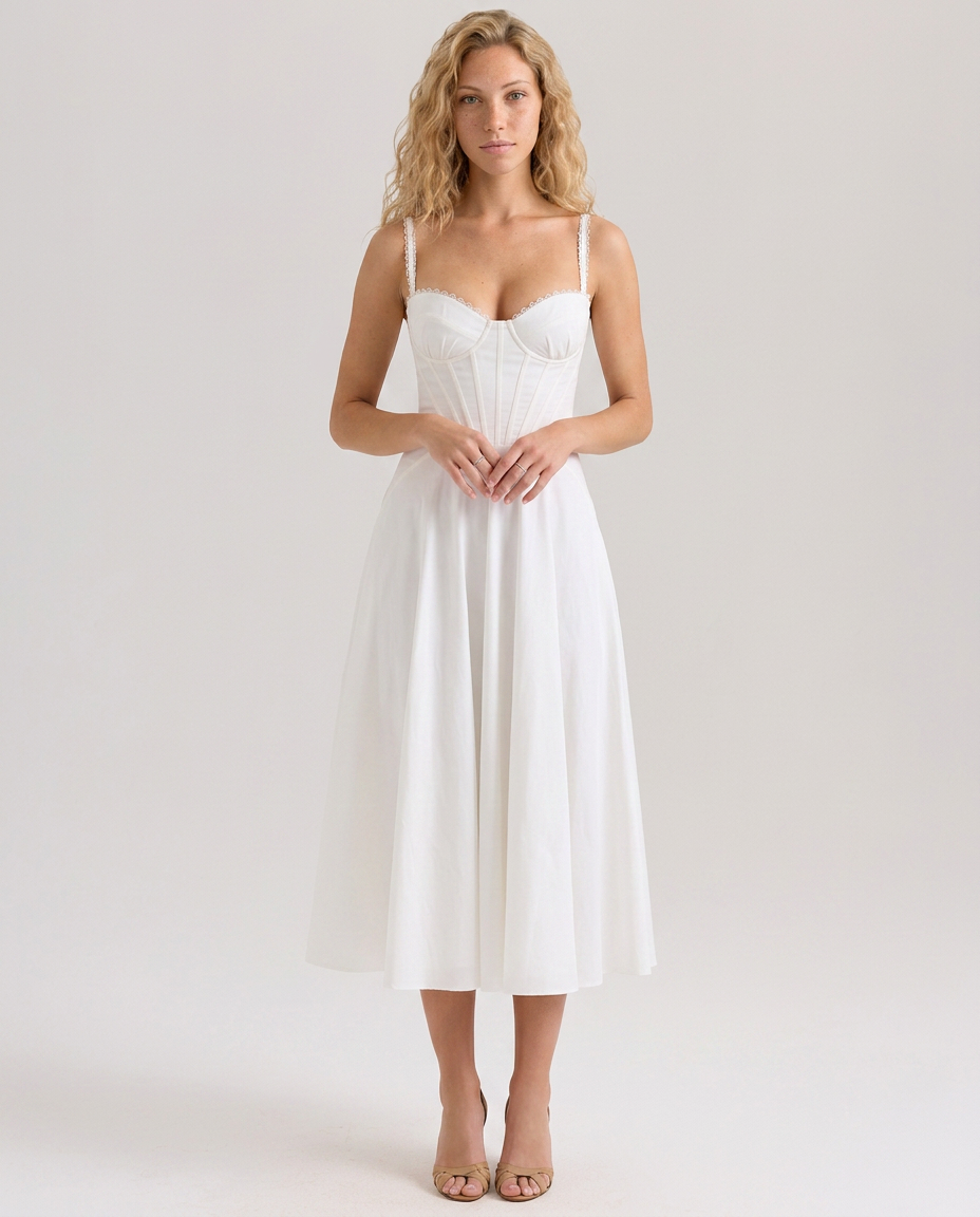 Sheree | Floral Print Midi Sundress with Lace-Up Back