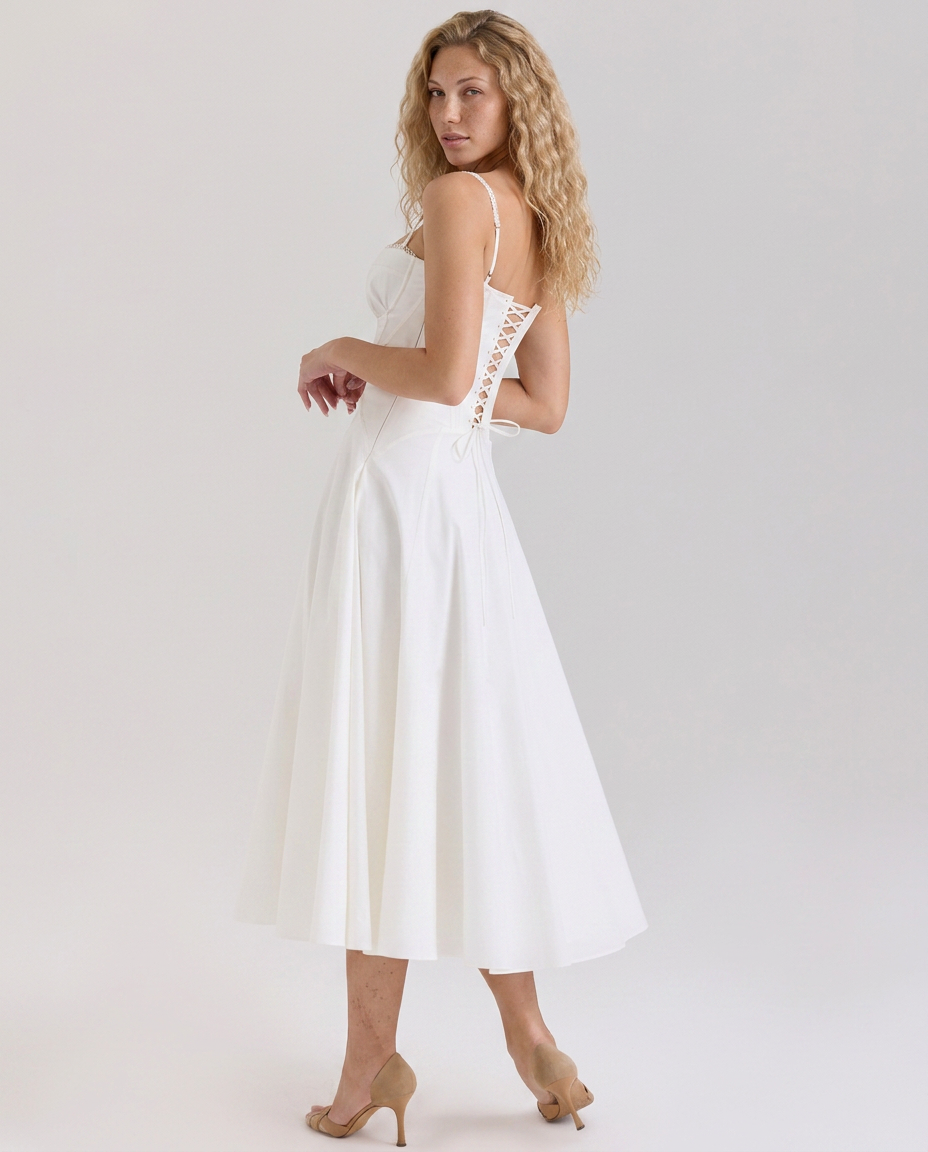 Sheree | Floral Print Midi Sundress with Lace-Up Back