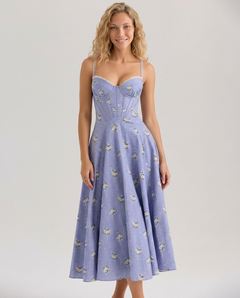 Sheree | Floral Print Midi Sundress with Lace-Up Back
