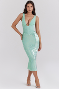 Joni | Sequin Corset Midi Dress with Plunge Neckline