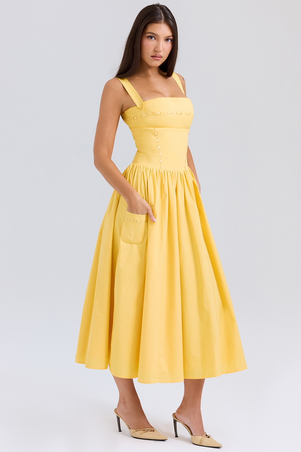 Lorna | Cotton Midi Sundress with Gathered Skirt