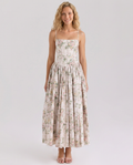 Aileen | Vintage Ribbon Print Cotton Midi Sundress
