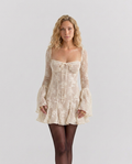 Ava | Lace Mini Dress with Long Sleeves and Flared Skirt