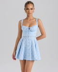 Maura | Print Stretch Cotton Mini Dress with Lace-Up Back