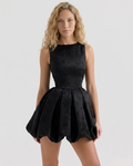 Tisha | Embroidered Puffball Mini Dress with Open Back